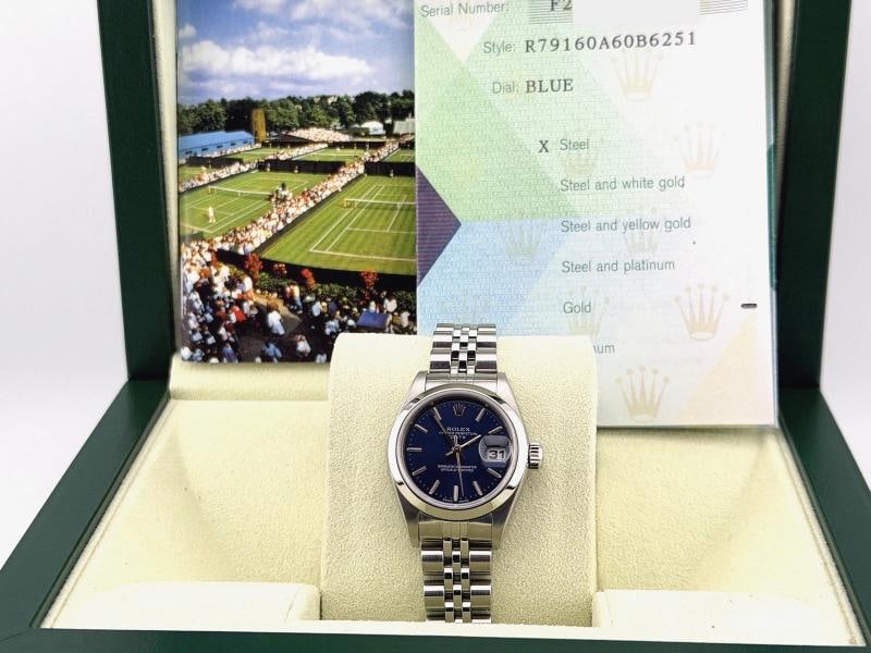 Rolex Ladies Datejust 79160 26mm Blue Dial Jubilee Stainless Steel Box Papers - 12