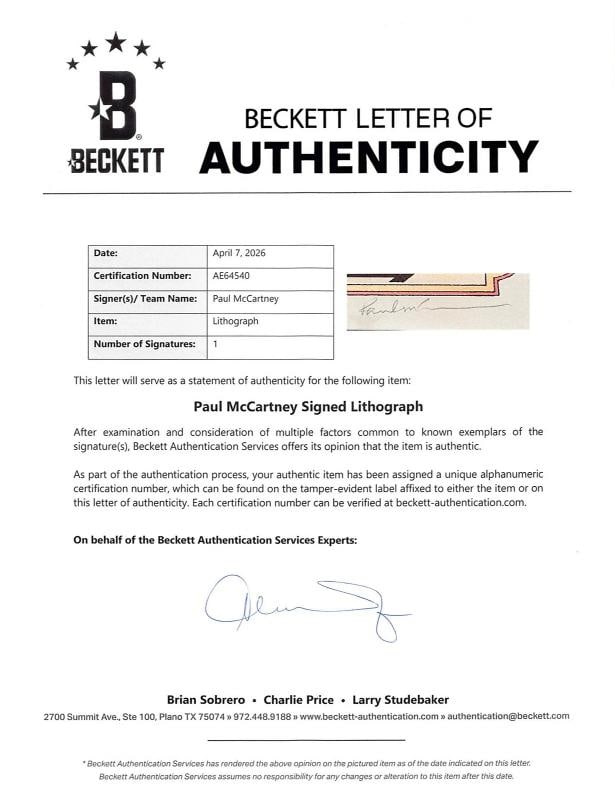 Paul McCartney Signed 16.5x23.5 Limited Edition Lithograph /100 (Beckett LOA) - 3