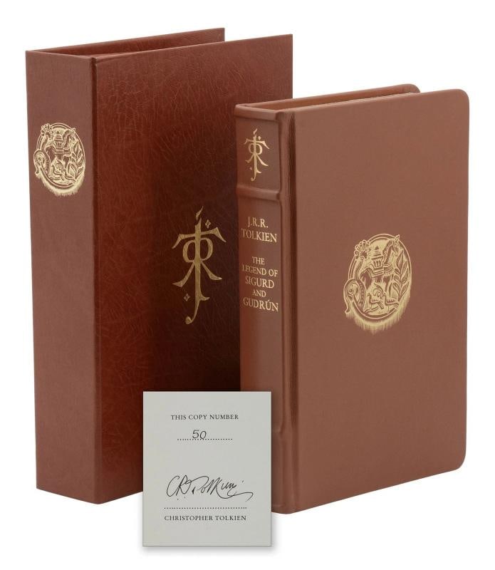 The Legend of Sigurd and Gudrun ~ by J.R.R. TOLKIEN ~ Signed Limited Ed. ~ 2009: Limited edition signed by Christopher Tolkien London: Harper Collins Publishers, 2009. Deluxe limited edition, numbered 50 of 500 copies. Signed by Christopher Tolkien on the limitation page. Full goa