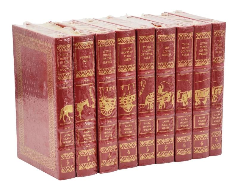 Little House on the Prairie ~ LAURA INGALLS WILDER ~ 9 Volume Set ~ Easton Press: Easton Press collector's edition set Norwalk, CT: The Easton Press, 1995. Collector's edition bound in genuine red leather, decoratively stamped in gilt, with silken endpapers and ribbon placeholder. 