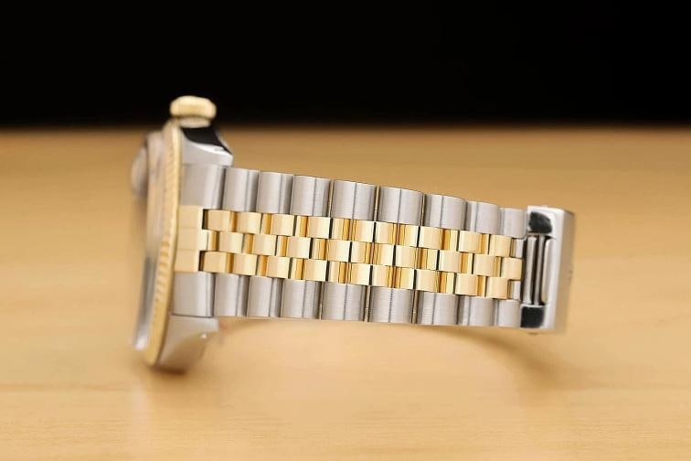 ROLEX MENS DATEJUST 16013 BLACK DIAL 18K YELLOW GOLD STAINLESS STEEL WATCH - 5