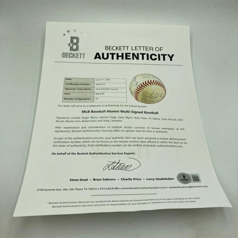 Satchel Paige Roger Maris Stan Musial HOF Legends Signed 1960's Baseball Beckett - 9