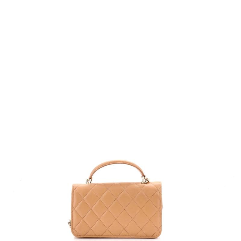 Chanel Classic Top Handle Flap Phone Holder with Chain Quilted Lambskin - 3
