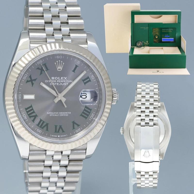 2023 PAPERS Rolex DateJust 41 Wimbledon 126334 steel White Gold Jubilee Watch: Brand Rolex (Guaranteed Authentic) Model DateJust 41 Reference Number 126334 Serial Number Random Serial In Stock H9079 Metal Stainless Steel/White Gold Case Size 41.00mm Wrist Size This watch will cu