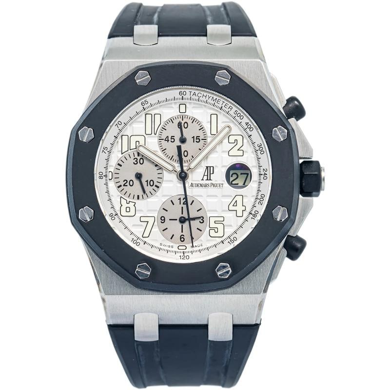 Audemars Piguet Royal Oak Offshore 25940SK SS White Dial Men's Watch 42mm: Case Size 42mm Wrist Fit 7.75inches Box Yes Papers Yes Condition Ã¢â‚¬â€ Used - Like New Full Specifications Brand Audemars Piguet Serial # G99398 Gender Men