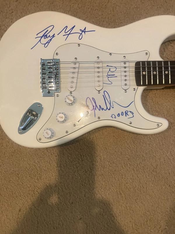 THE DOORS: Ray Manzarek, Robby Krieger & John Densmore Signed Guitar (PSA LOA) - 8