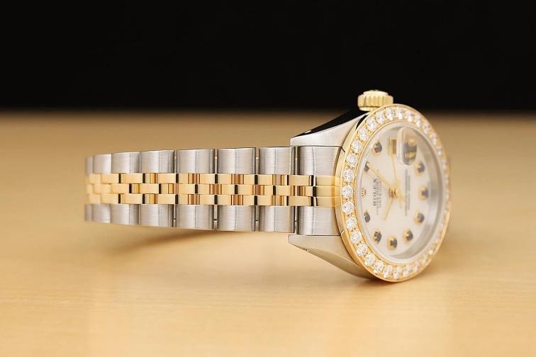ROLEX DATEJUST 69173 18K YELLOW GOLD 1.1 CT STEEL MOP SAPPHIRE DIAMOND WATCH - 7