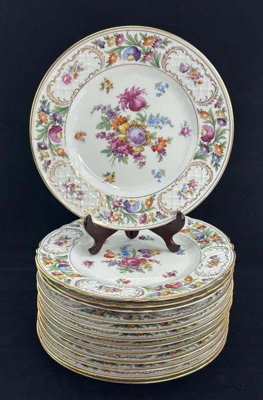 Set 13 VTG Schumann Bavaria Empress Dresden Flowers 11" LARGE Dinner Plates: Each plate measures about 11 inches in diameter. . Condition: Used: An item that has been used previously. The item may have some signs of cosmetic wear, but is fully operational and functions as inte