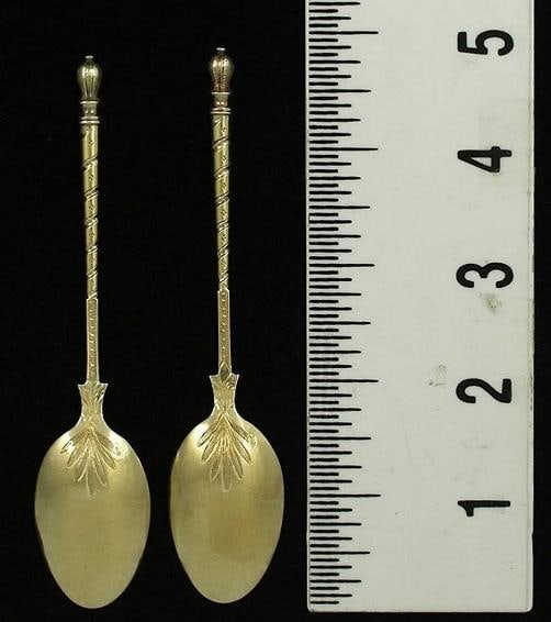12 Antique 1850s French Gilt 950 Sterling Silver Engraved Demitasse Spoons 4 3/4 - 3