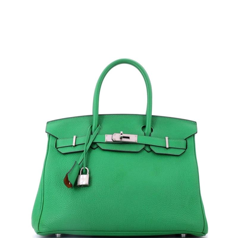 Hermes Birkin Handbag Verso Togo with Palladium Hardware 30: Accessories: Keys, Lock, Clochette Measurements: Height 9", Width 11.5", Depth 6". Condition: Pre-owned - Fair,Brand: Hermes,Exterior Material: Leather,Style: Totes,Exterior Color: Green,Department: W