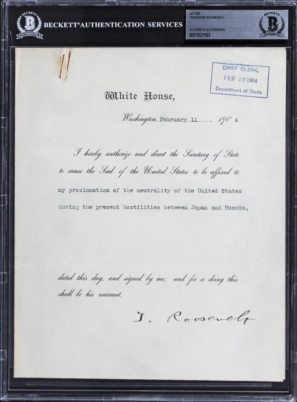 Theodore Roosevelt Signed 8x10 1904 Letter On Official WH Letterhead BAS Slabbed: Condition: New: A brand-new, unused, unopened, undamaged item (including handmade items). ,Autograph Authentication: Beckett,Original/Reproduction: Original,PRODUCT_COA: