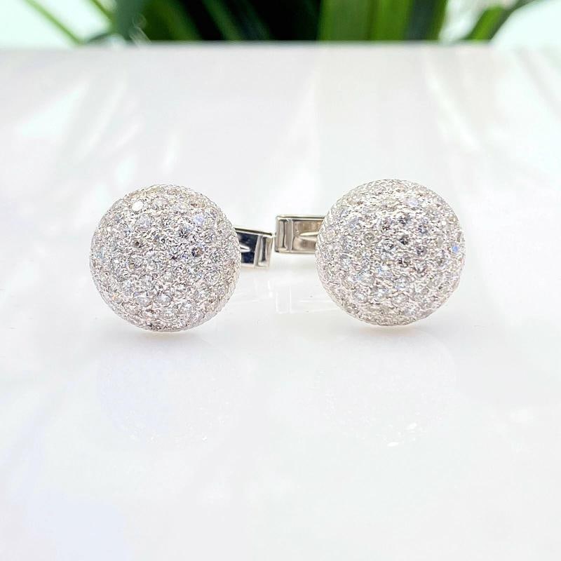 Pave Round Diamonds Domed Circle Cuff Links in 14kt White Gold - 2