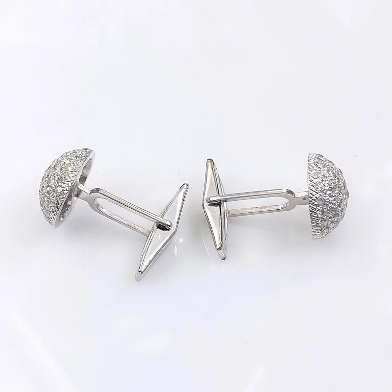 Pave Round Diamonds Domed Circle Cuff Links in 14kt White Gold - 6