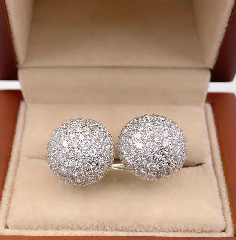 Pave Round Diamonds Domed Circle Cuff Links in 14kt White Gold - 8