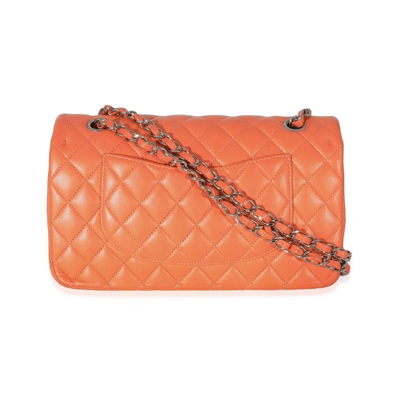 Chanel Orange Quilted Lambskin Medium Classic Double Flap Bag - 4