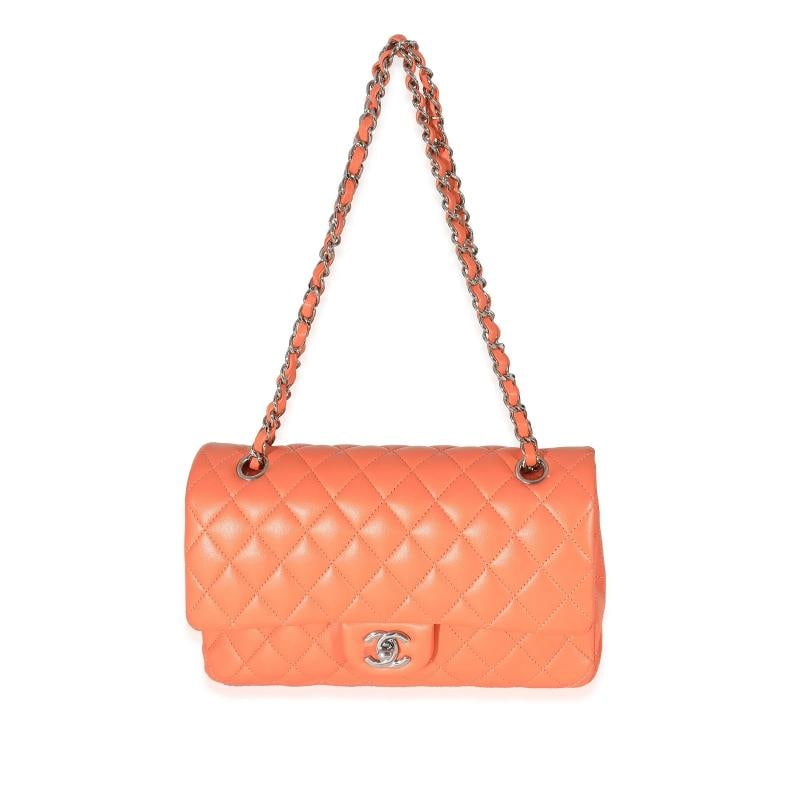 Chanel Orange Quilted Lambskin Medium Classic Double Flap Bag - 5