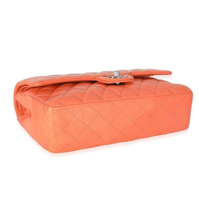 Chanel Orange Quilted Lambskin Medium Classic Double Flap Bag - 7