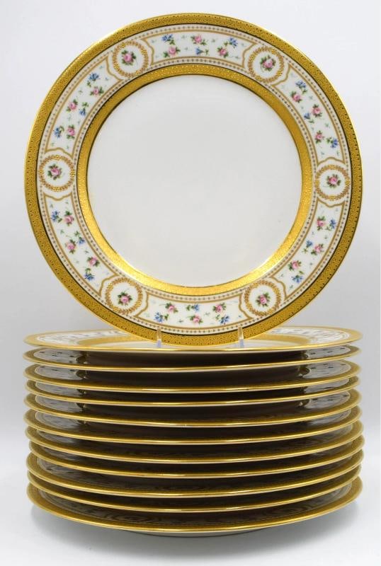 12 Large 11 Inch Hand Painted Limoges Wm. Guerin Dwyer Plates, Circa 1940: Condition: Used,Brand: Limoges,Type: Dinner Plate,Care Instructions: Hand Wash Only,Theme: Flower,Features: Hand Painted,Year Manufactured: 1940,Material: Porcelain,Backstamp: Printed,Vintage: