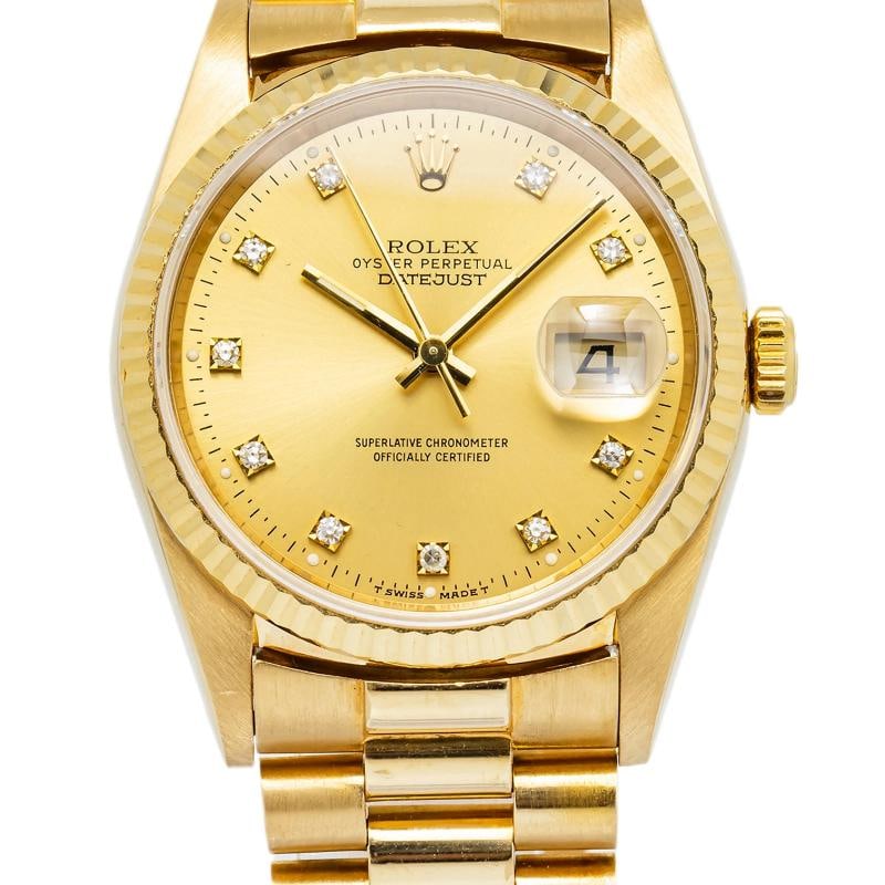 Rolex DateJust 16238 Auto 18k Diamond Champagne Dial 1991 Paper Men's Watch 36mm - 2