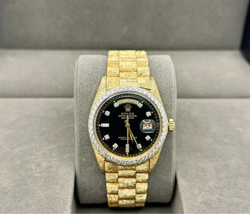 Rolex Day Date President Bark 1803 Black Diamond Dial Diamond Bezel 18K Gold - 2