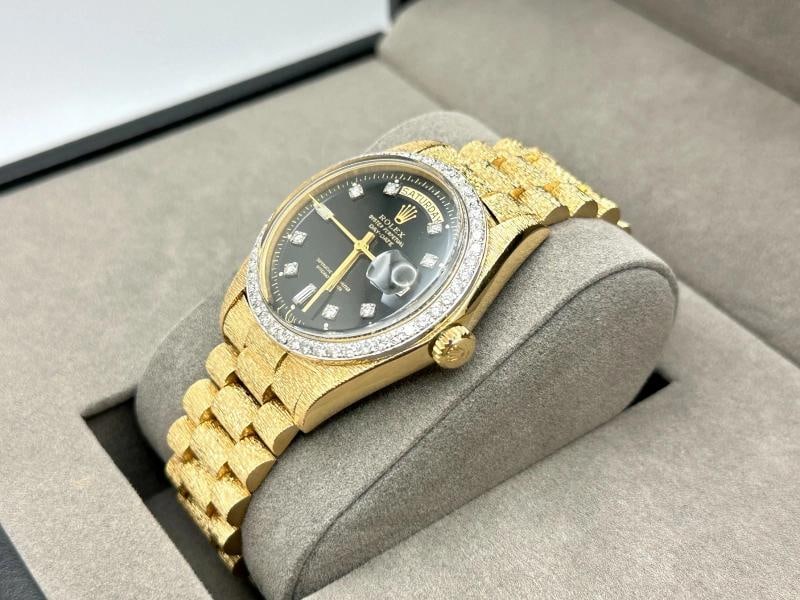 Rolex Day Date President Bark 1803 Black Diamond Dial Diamond Bezel 18K Gold - 4