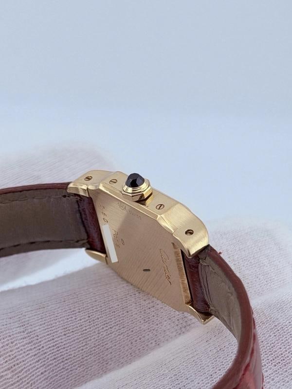Vintage Cartier Santos Dumont Ladies 78098 White Dial 18k Yellow Gold Box Papers - 13