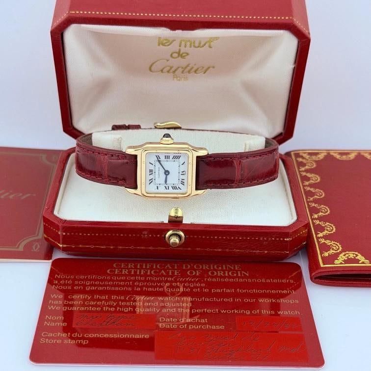 Vintage Cartier Santos Dumont Ladies 78098 White Dial 18k Yellow Gold Box Papers - 2