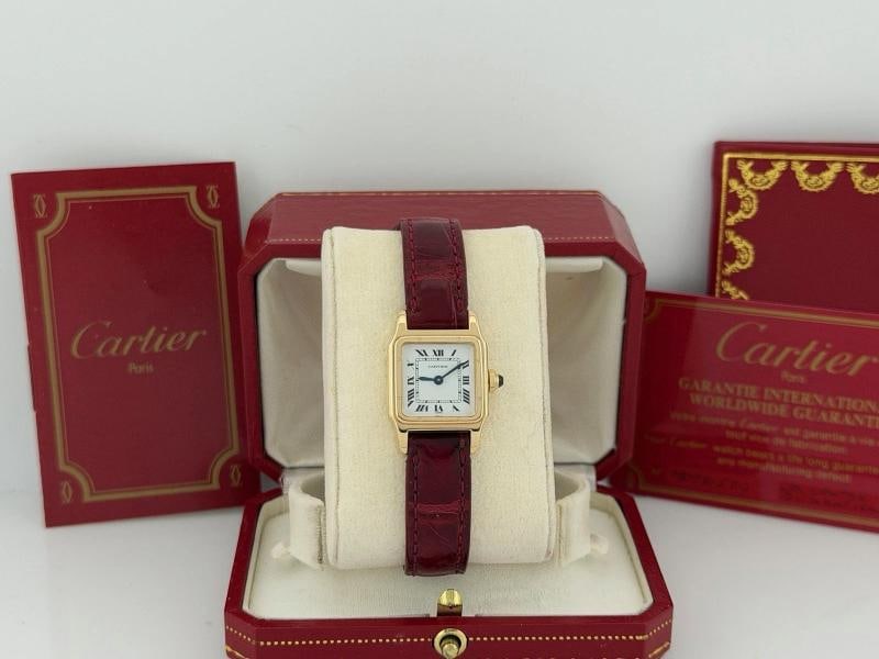 Vintage Cartier Santos Dumont Ladies 78098 White Dial 18k Yellow Gold Box Papers - 4