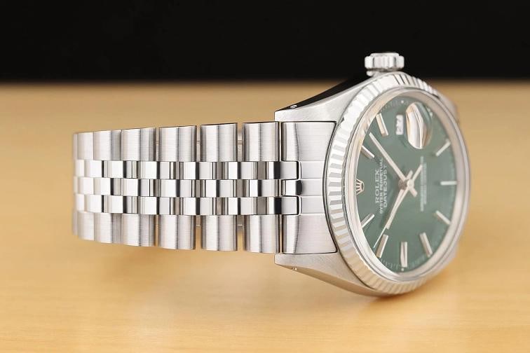 ROLEX MENS DATEJUST 16014 GREEN DIAL 18K GOLD STEEL WATCH w/ JUBILEE BRACELET - 6