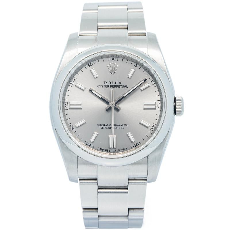 Rolex Oyster Perpetual 116000 2015 Card SS Silver Dial Auto Unisex Watch 36mm: Case Size 36mm Wrist Fit 6 inches Box No Papers Yes(2015) Condition Ã¢â‚¬â€ Used - Like New Full Specifications Brand Rolex Customized No Serial # 8V9xxxxx