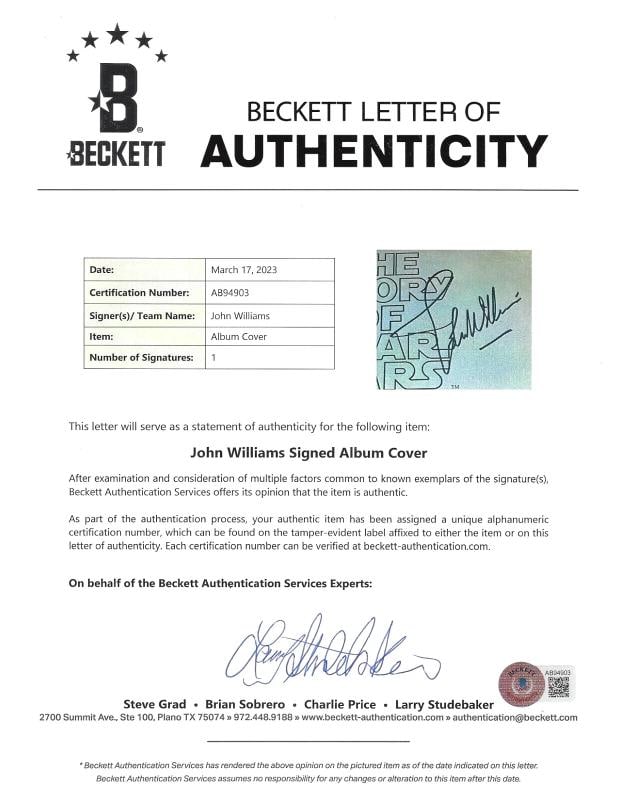 JOHN WILLIAMS SIGNED STORY STAR WARS MOVIE SOUNDTRACK RECORD ALBUM BECKETT COA - 5