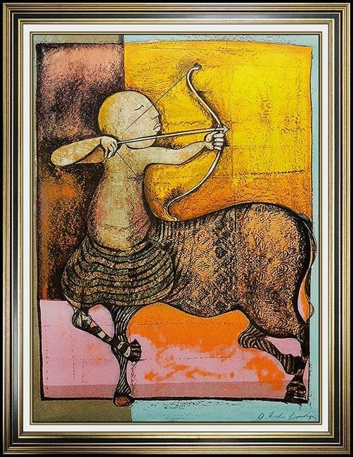 Graciela Rodo Boulanger Original Sagittarius Signed Zodiac Color Lithograph Art: The piece is signed in the lower right corner and is from the very scarce of 200, (numbered 61/200). It is a stunning display that will bring a lifetime of amazement and enjoyment to your home, study 