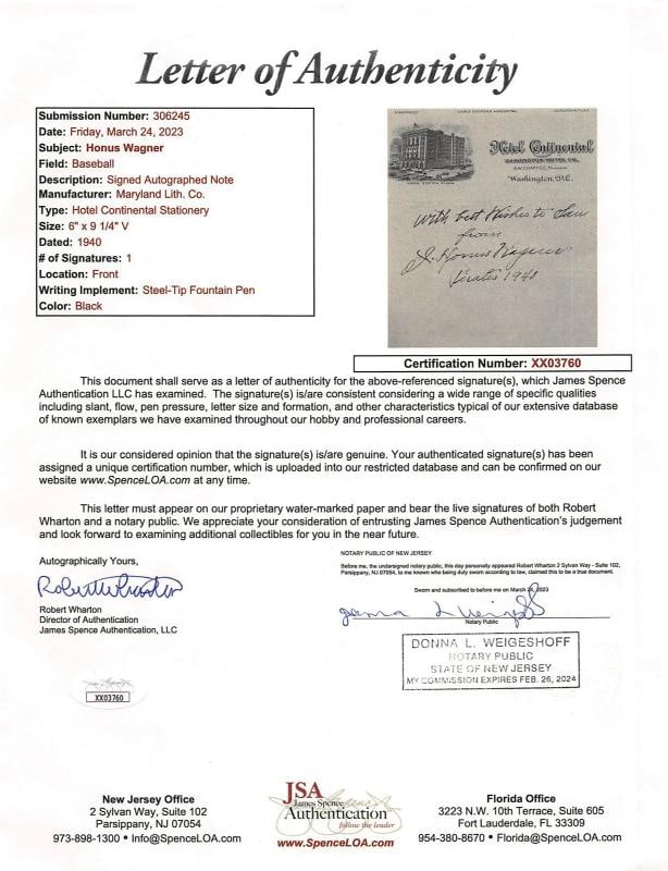 Pirates Honus Wagner Authentic Signed 6x9.5 1940 Handwritten Letter JSA - 4