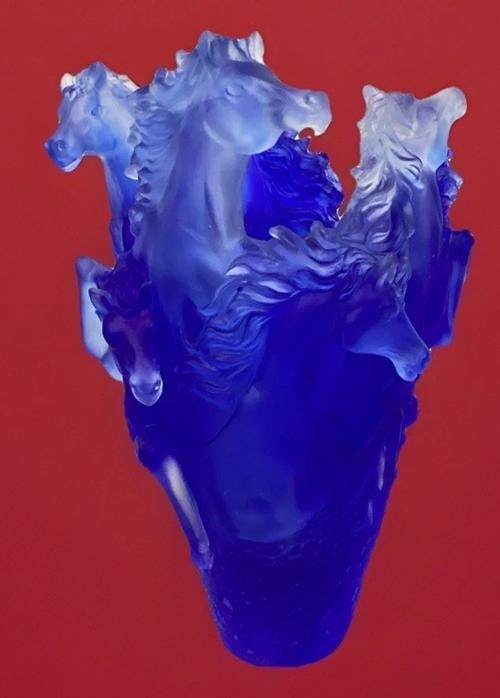 Nancy Daum Style Crystal Blue Horse Vase H9Ã¢â‚¬Â Heavy Art Gla - 2
