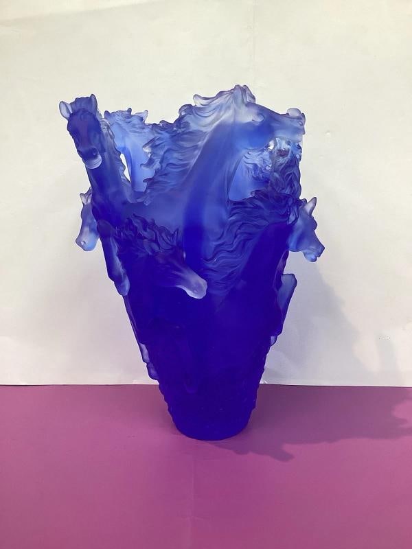 Nancy Daum Style Crystal Blue Horse Vase H9Ã¢â‚¬Â Heavy Art Gla - 6
