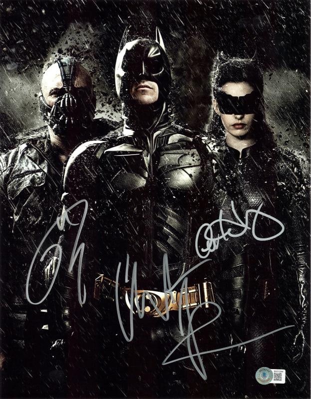 Christian Bale Anne Hathawy Tom Hardy Signed Autograph Batman 11X14 Photo BAS: Signed by: Christian Bale Anne Hathaway Tom Hardy,Autograph Authentication: BECKETT,Original/Reproduction: Original,Country of Origin: United States