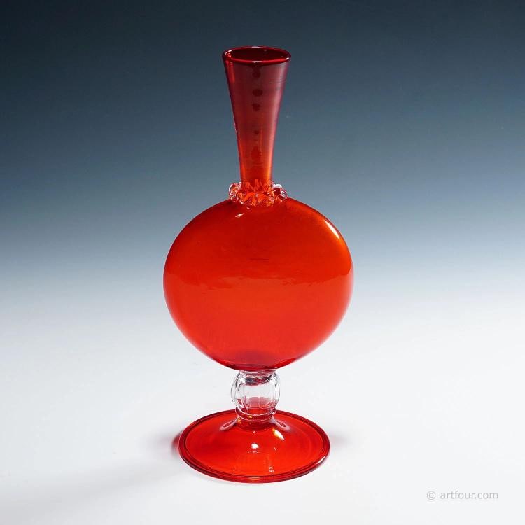 Vetro Soffiato Glass Vase by Vittorio Zecchin for Venini Murano ca. 1950: Condition: Used,Brand: ArtGlass,Type: Vase,Country of Origin: Italy width: 5.51 inches height: 11.81 inches diameter: 4.45 inches A 'Vetro Soffiato' glass vase in red and transparent glass with