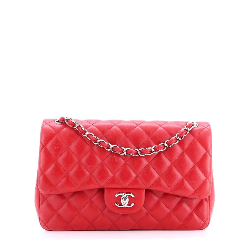 Chanel Classic Double Flap Bag Quilted Lambskin Jumbo: Condition: Pre-owned - Good,Brand: Chanel,Exterior Material: Leather,Style: Shoulder Bags,Exterior Color: Red,Department: Women,Size: Jumbo