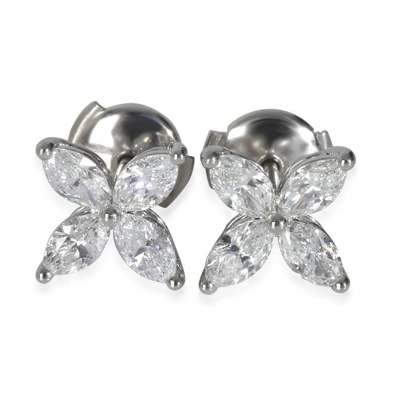 Tiffany & Co. Platinum Diamond Large Model Victoria Earrings: Condition: Pre-owned - Good,Shape: Marquise,Item Length: 13 mm,Country of Origin: Italy,With Original Box/Packaging: Yes,With Papers: Yes,Side Stone Type: Diamond,Side Stone Weight (cts): 1.62,Metal