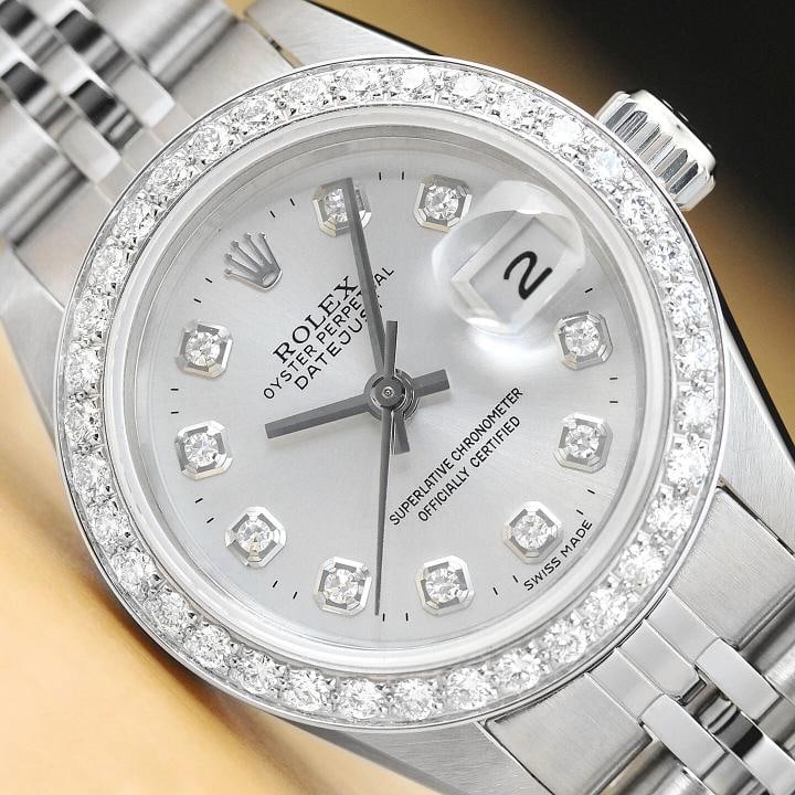 ROLEX LADIES DATEJUST QUICKSET 18K WHITE GOLD DIAMOND STEEL SILVER DIAL WATCH: Condition: Pre-owned - Excellent,Bezel Color: Silver,Max Wrist Size: 6.26-6.75 in,Number of Jewels: 29 Jewels,Indices: Diamond Hour Marks, 12-Hour Dial, Seconds Hand,Band: Rolex Stainless Steel