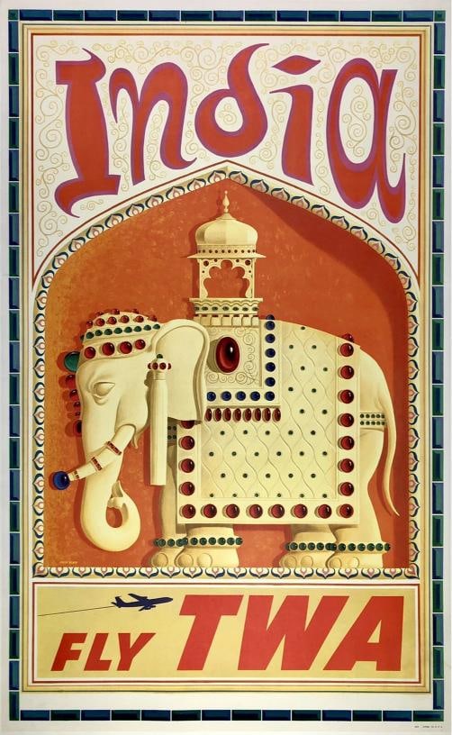 Original Vintage Poster INDIA FLY TWA Airline Travel Tourism Aviation KLEIN OL: Condition: Used,Country of Origin: United States,Modified Item: No,Type: Poster,Airline: TWA Condition: Very Good * (linen backed; minor edge and corner wear and small tears; unobtrusive 1.5" restored