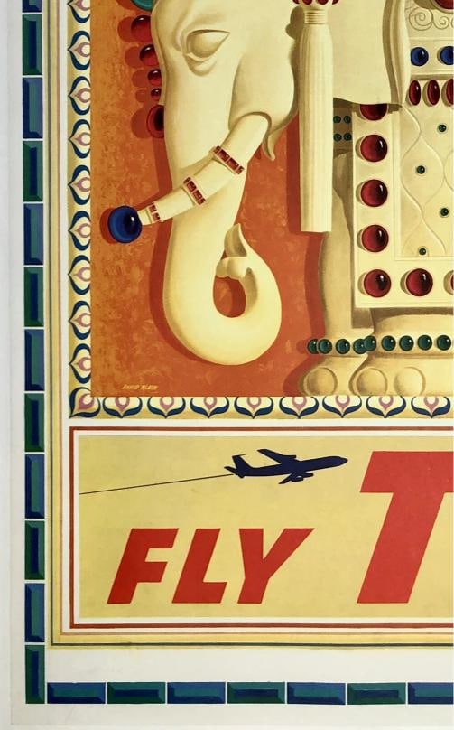 Original Vintage Poster INDIA FLY TWA Airline Travel Tourism Aviation KLEIN OL - 4