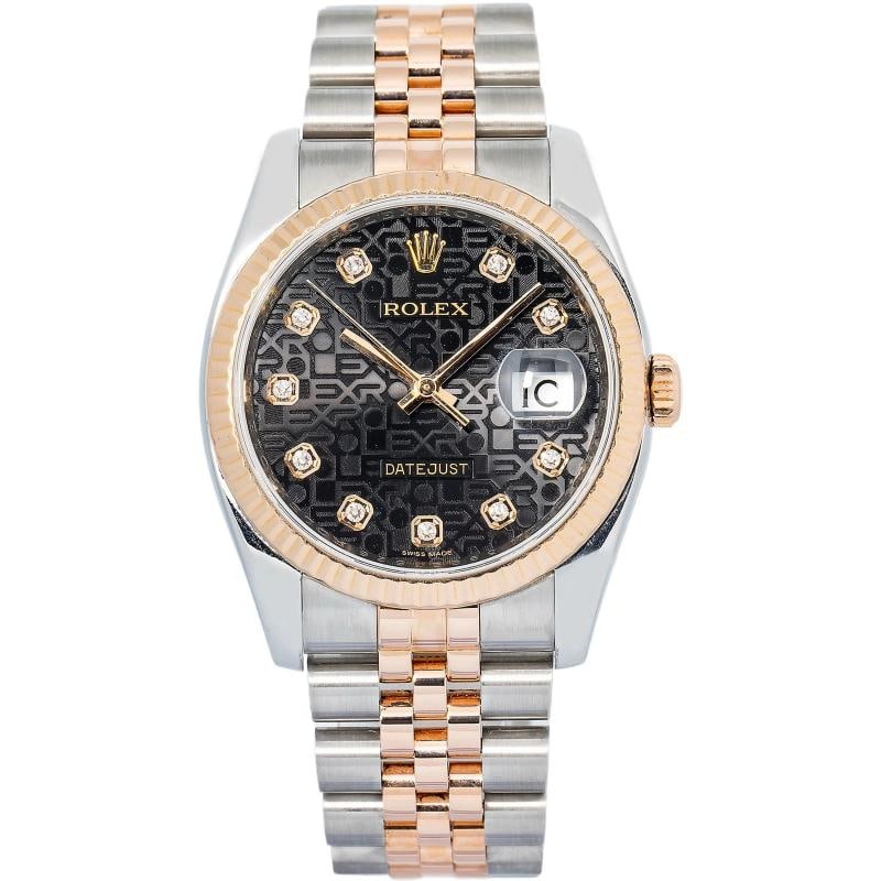 Rolex Datejust 116231 18k Rose Gold Factory Black Diamond Dial Unisex Watch 36mm: Condition: Pre-owned - Good: This item has been gently used but is in good condition. It might have a few signs of wear, like light scratches or tarnishing. A ,Brand: Rolex,REFERENCE: 116231,Model: