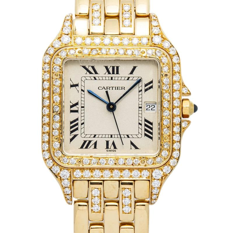Cartier Panthere Diamond Bezel 18k YG Cream Dial Quartz Women's Watch 28mm - 2