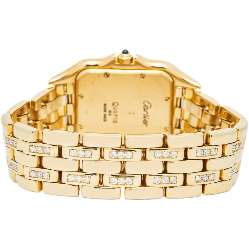 Cartier Panthere Diamond Bezel 18k YG Cream Dial Quartz Women's Watch 28mm - 5