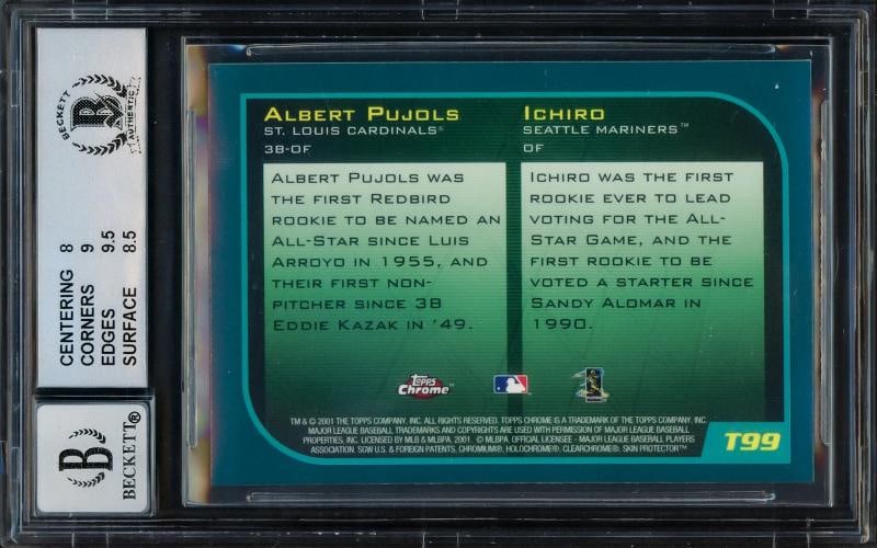 Albert Pujols Ichiro Auto 2001 Topps Chrome Traded RC T99 BGS 8.5 Sig 10 ROY BAS - 2