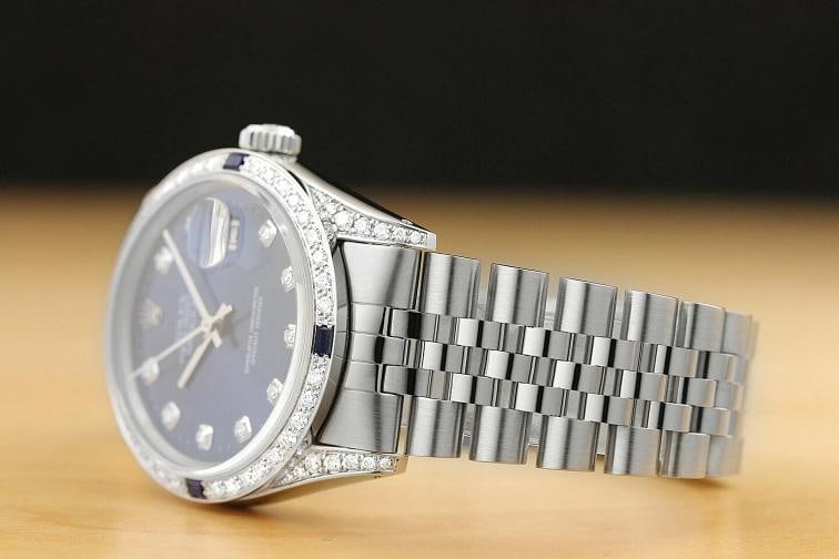ROLEX MENS DATEJUST 18K WHITE GOLD DIAMOND SAPPHIRE STEEL 16014 QUICKSET WATCH - 4