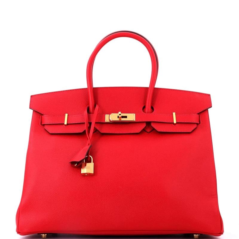 Hermes Birkin Handbag Red Epsom with Gold Hardware 35: Condition: Pre-owned - Good,Brand: Hermes,Exterior Material: Leather,Style: Totes,Exterior Color: Red,Department: Women,Size: 35,Accessories: Box, Dust Bag, Lock, Keys, Clochette Condition: Very good.