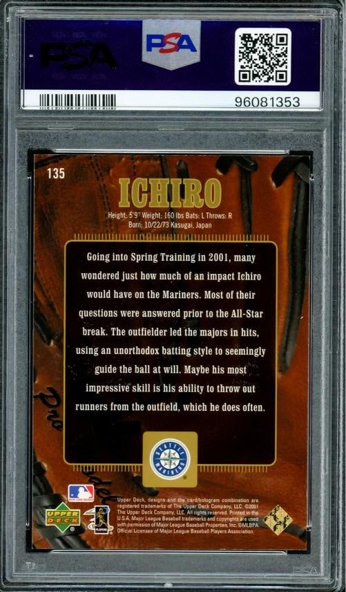 Ichiro Suzuki Auto 2001 Upper Deck GG Limited RC 135 PSA 8 Sig 10 7/100 PSA/DNA - 2