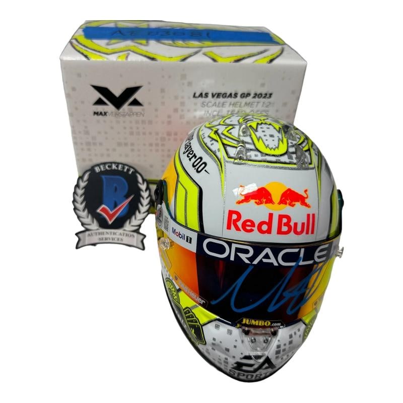 Max Verstappen Signed Autograph Helmet 1:2 2023 Las Vegas GP Red Bull Beckett: Sport: Racing-Formula 1,Player: Max Verstappen,Signed: Yes,Original/Reprint: Original,Autograph Authentication: Beckett Authentication Services (BAS),Product: Helmet,Event/Tournament: Formula One,Coun